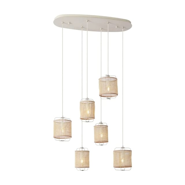 QAZQA Japandi Hängelampe Beige mit Stoffschirmen 6-flammig Yente