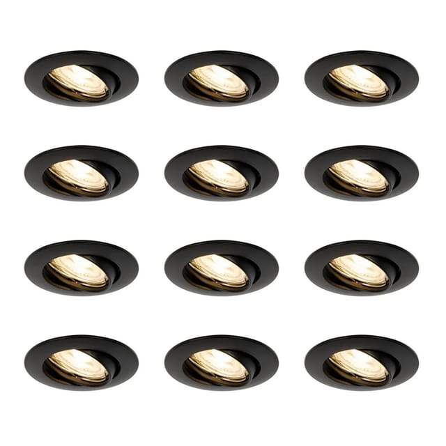 QAZQA Set mit 12 Einbaustrahlern Schwarz GU10 35mm Edu