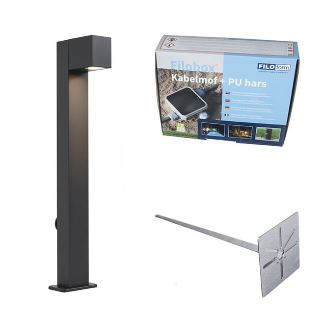 QAZQA Außenleuchte Schwarz mit Erdspieß und Kabelverschraubung 65cm inkl. Steckdose IP44 Baleno