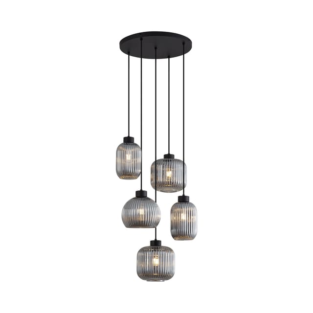 QAZQA Design-Hängelampe Schwarz mit Rauchglas 5-flammig Ana