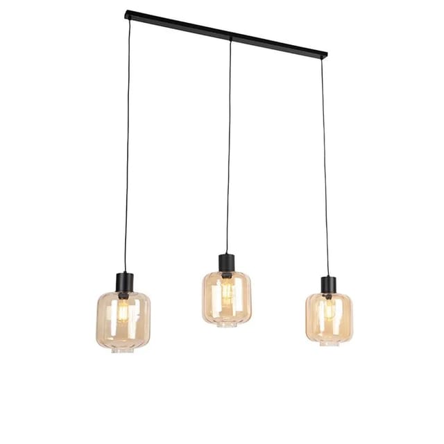 QAZQA Design Hängelampe Schwarz mit Braunglas 3-Licht 161,5 cm Qara