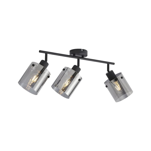 QAZQA Design Deckenstrahler Schwarz mit Rauchglas 3-Licht Domo