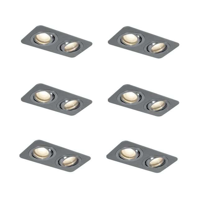 QAZQA 6er-Set Runde Einbaustrahler Gunmetal GU10 50mm Verstellbar IP44 2-Lichter Alberto