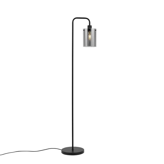 QAZQA Design Stehlampe Schwarz mit Rauchglas Domo