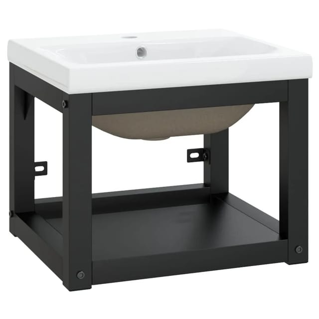 vidaXL Badezimmer-Waschtischgestell mit Waschbecken Schwarz Eisen 3101382