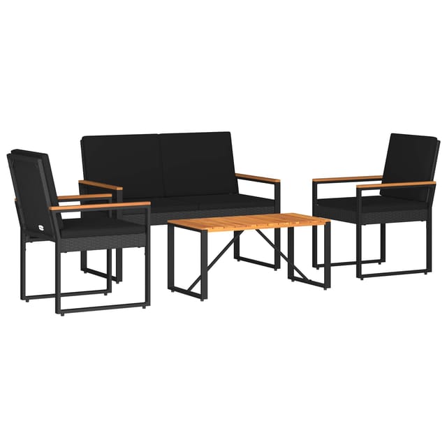 vidaXL Gartenmöbel-Set mit Kissen 4 Stk Schwarz Poly-Rattan 42025324