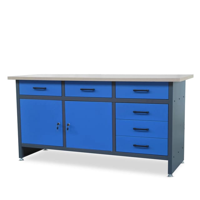 Jan Nowak Werktisch mit Schubladen und Schließfach HENRY 170 x 85 x 60 cm Anthrazit-Blau