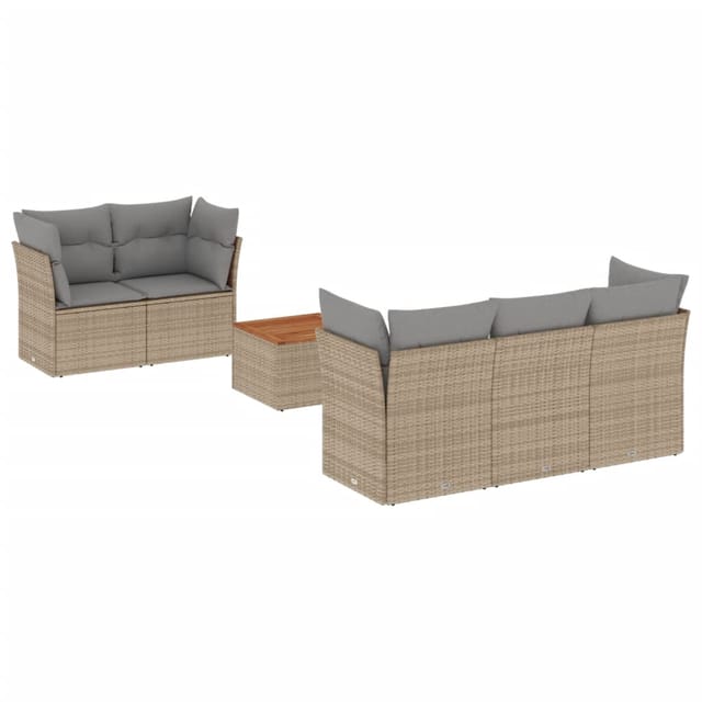 vidaXL 6-Tlg Garten-Sofagarnitur mit Kissen Beigemischung Poly Rattan 3255814