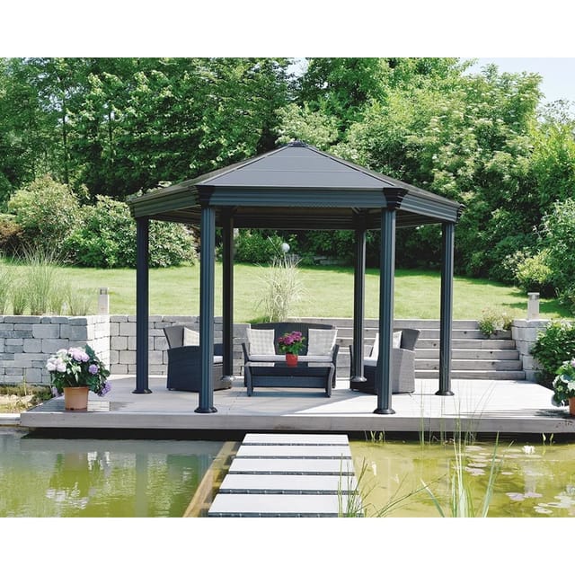 Palram - Canopia Roma 4 x 3.6 GartenPavillon Anthrazit inkl. LED Set