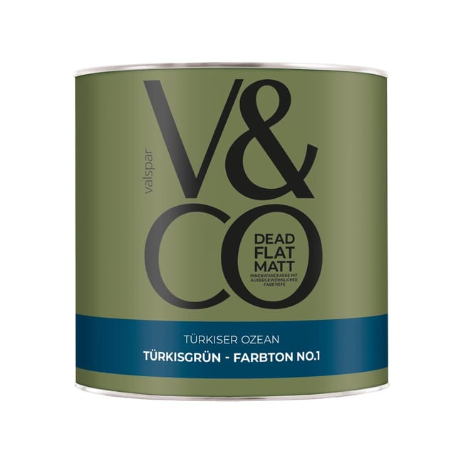 V&CO Premium-Innenfarbe Dead Flat Matt Türkisgrün Farbton 1 Türkiser Ozean 2,5,