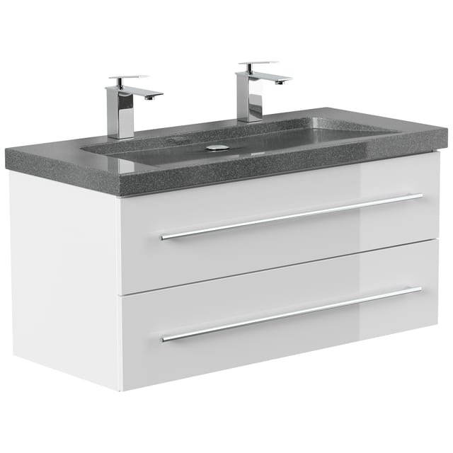 Badmöbel Granit G654 YAMO 100 cm 2 Hahnlöcher SoftClose in versch. Ausführungen