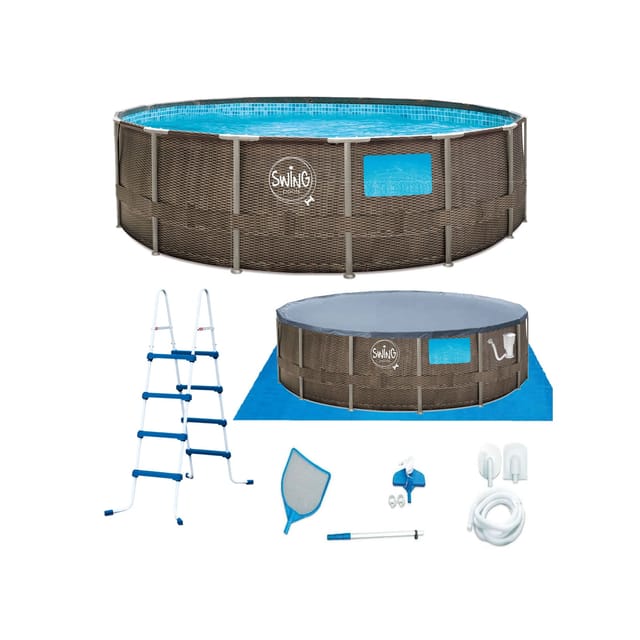 Swing Rahmen rund Pool Ø457 x 122cm Rattanoptik inkl. Zubehör