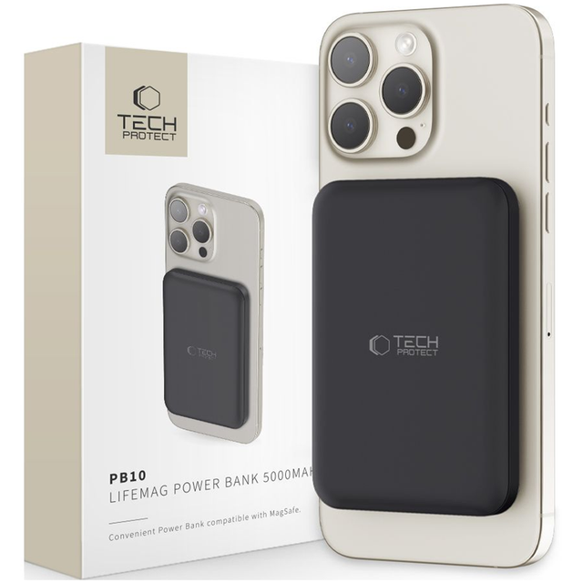 Tech-Protect LifeMag PB10 Power Bank with MagSafe 5000mAh 15W USB-C Port - Black + USB-C Cable Powerbank (Akku) - schwarz - 5000 mAh