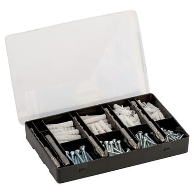 Fixier-Set 173-teilig, Bohrer, Dübel, Schrauben, Bits in handlicher Sortierbox.