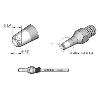 Entlötspitze Serie C560 für Pin, C560005/ø1,5mm, 3,4mm, Pincleaning
