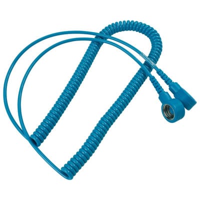 Spiralkabel mit Druckknopf, ESD, hellblau, 10/10mm, 2,4 m