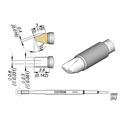 Lötspitze Serie C210, Sonderform, C210038/Ø 2,3 mm, Kabellötspitze
