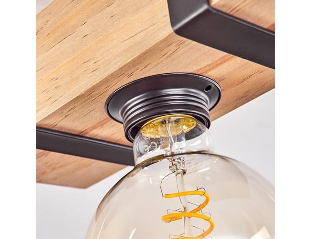 hofstein Deckenleuchte Deckenlampe aus Metall/Holz in Schwarz/Natur, ohne Leuchtmittel, im skandinavischen Design mit Holzbalken, 1 x E27, ohne Leuchtmittel
