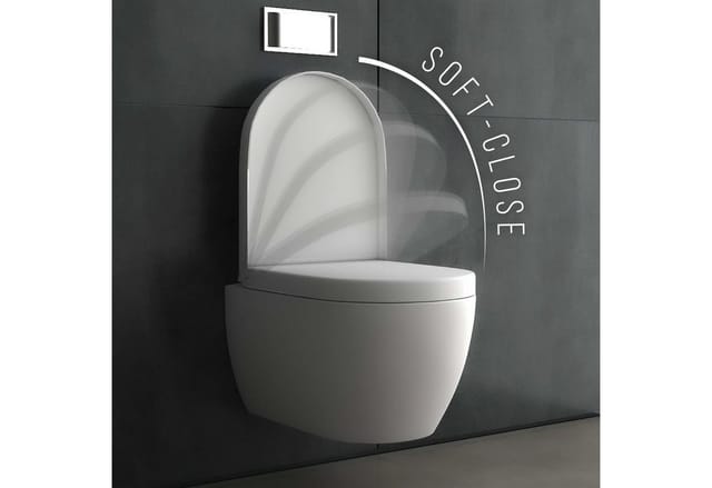 Alpenberger Tiefspül-WC Dusch WC + WC-Sitz D-Form - Toilette mit Bidet Funktion - Taharet WC, Wandmontage, Abgang Waagerecht, 2-tlg. Hänge WC Komplett-Set, Keramik Toilette Wandhängend - Made in EU - Passend Geberit