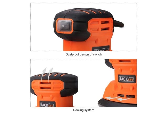 TACKLIFE Multischleifer, 130W 12000RPM mit 12 Schleifpapieren, 3m Netzkabel
