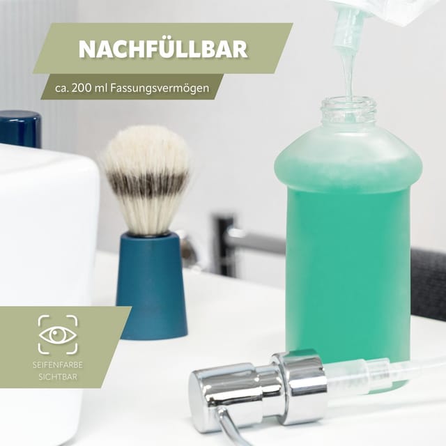 bremermann Seifenspender Bad-Serie LUCENTE TAPE - mit Klebepad, aus Glas & Edelstahl, (1-tlg)