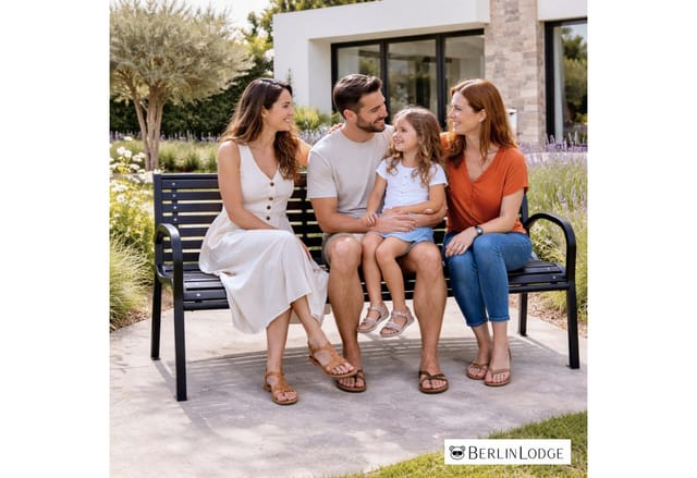 PROREGAL® Gartenbank MYKONOS Holzoptik Kunststoff & Metall 3-Sitzer 80x126x60cm Schwarz, Kunststoff/Metall Balkonbank Holzbank Gartenmöbel Sitzbank Parkbank