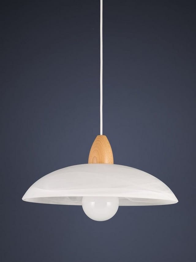 Helios Leuchten Pendelleuchte Hängelampe Alabasterglas Holz Buche Küchenlampe Deckenlampe, für Wohnraum Küche Esszimmer, extralange Aufhängung