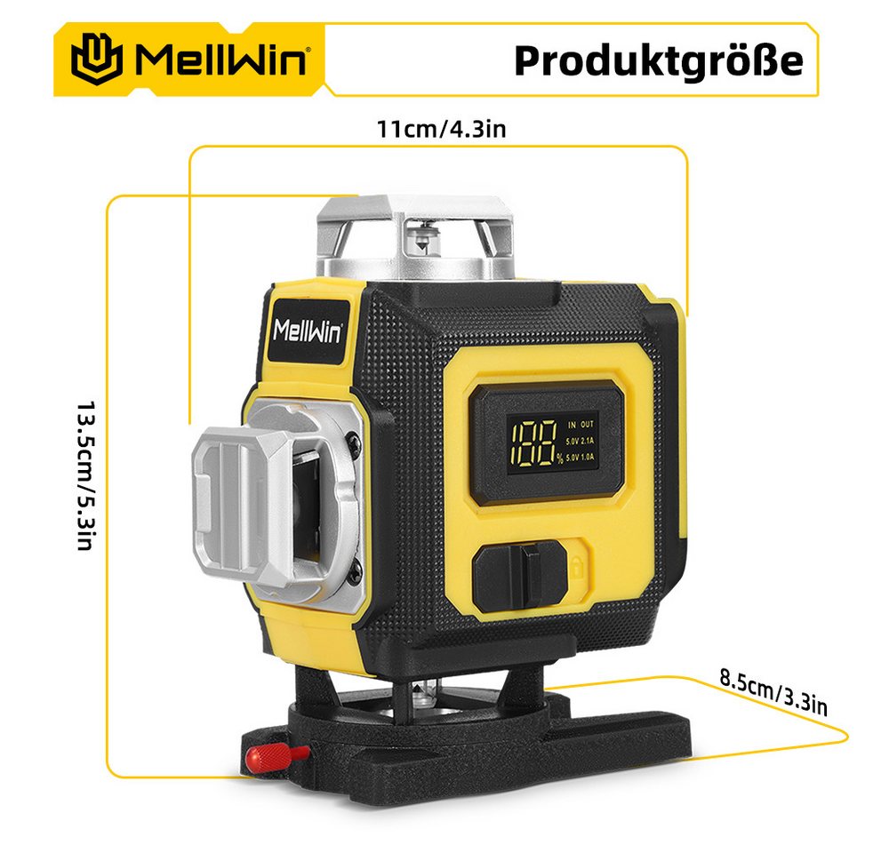 MELLWIN Kreuzlinienlaser 16 Linien Nivellierlaser 4 x 360 ° Laser Wasserwaage mit 2x Batterie, Laserwasserwaage für Innenbau, Fliesen & Holz