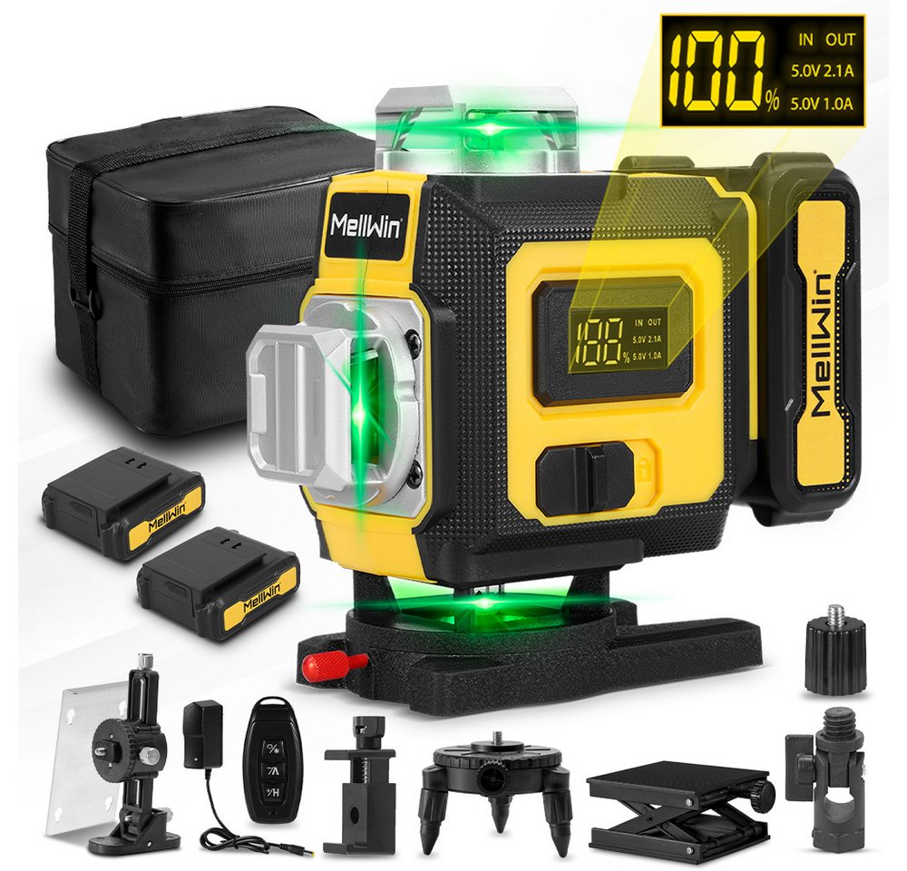 MELLWIN Kreuzlinienlaser 16 Linien Nivellierlaser 4 x 360 ° Laser Wasserwaage mit 2x Batterie, Laserwasserwaage für Innenbau, Fliesen & Holz Bild 2