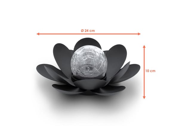 Spetebo LED Solarleuchte LED Solar Lotusblüte schwarz mit Crackleglas Kugel - 24 x 10 cm, Einschaltautomatik, LED fest integriert, warmweiß, Garten Deko Kugelleuchte im Blumen Design