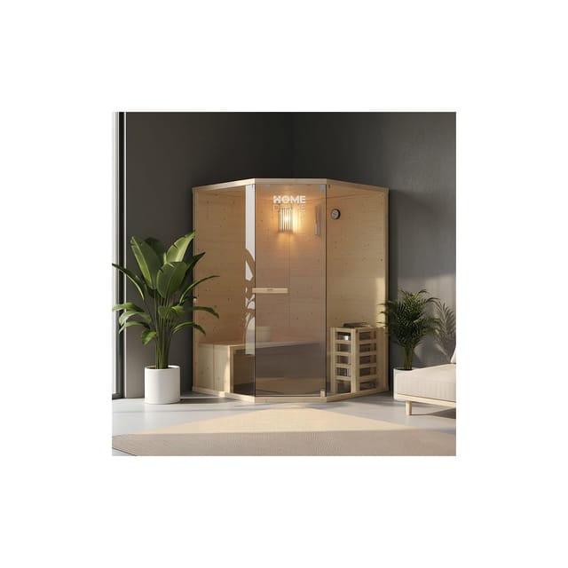 HOME DELUXE Sauna ARUNA L 2-3 Personen, BxTxH: 130 x 130 x 190 cm, (Komplett Set inkl. Sauna-Zubehör) inkl. 3,6 kW, Fichtenholz, Durchdachtes Stecksystem