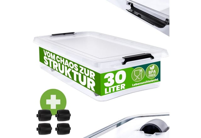 Deuba Aufbewahrungsbox (1 St), 30L Deckel stapelbar Rollen Kunststoff BPA frei Rollbox Kunststoffbox