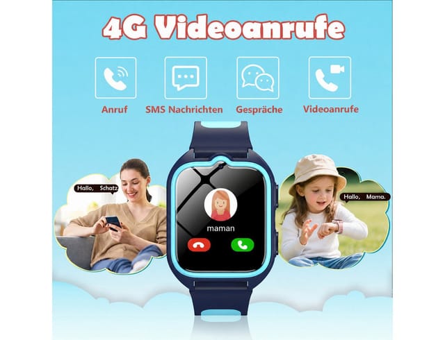 blackview Kinder Smartwatch 4G GPS – Telefon, Videochat, SOS, Ortung, Schulmodus Smartwatch (1.75" Zoll) Packung, 1-tlg., 1×Smartwatch, 1xHalsband, 1 Ladekabel, 1 Bedienungsanleitung (DE), GPS+WLAN+LBS Ortung, 800 mAh,LED-Taschenlampe,Mit SIM-Kartensteckplatz