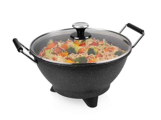 PRINCESS Elektrische Wokpfanne, 1400 W, Großer Asia Elektro Wok Ø30cm 7Liter mit Glas Deckel