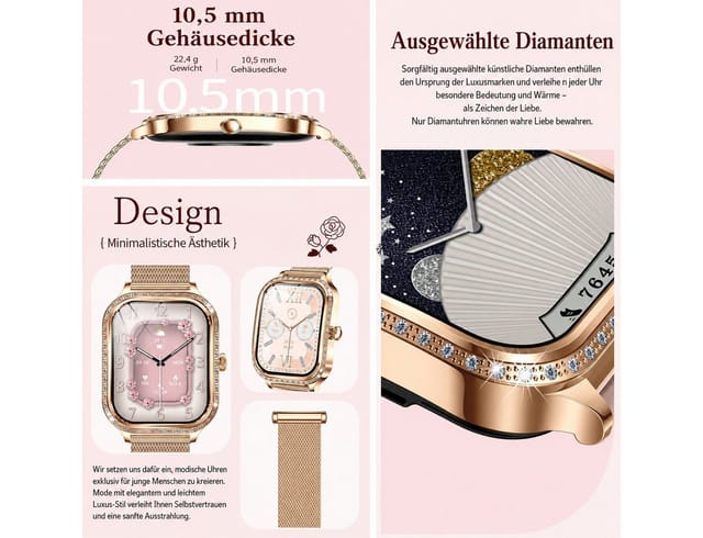 Toomoke Smartwatch Damen, Neueste Fitness Uhr mit Anruffunktion Smartwatch (4,45 cm/1,75-Zoll-TFT-LCD-Touchscreen Zoll) IP68 Wasserdicht,Uhren Watch für Android IOS, Fitnessuhr Tracker mit Pulsmesser Schrittzähler Schlafmonitor