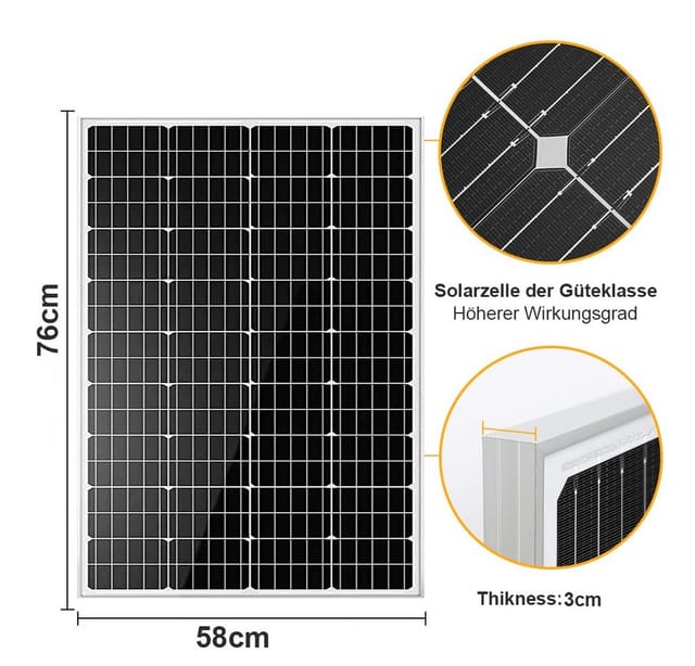 GLIESE Balkonkraftwerk 12V Solarpanel 300W 200W 150W 100W, 100 W, Monokristallin, (Packung, 1-St., 100 Watt Solarmodul), Erweiterbar durch Serien- und Parallelschaltung