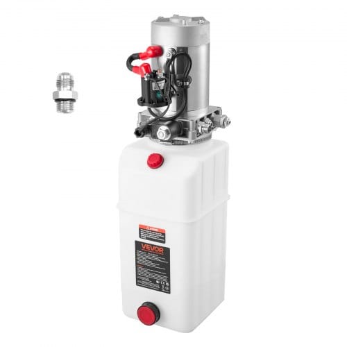 VEVOR 6 Qt Hydraulikaggregat doppeltwirkende Kippanhängerpumpe, maximaler Öffnungsdruck 22 MPa und Fördermenge 3,4 L/min, 12 V DC Hydraulikpumpe mit Metallbehälter für Kippanhänger Weiß