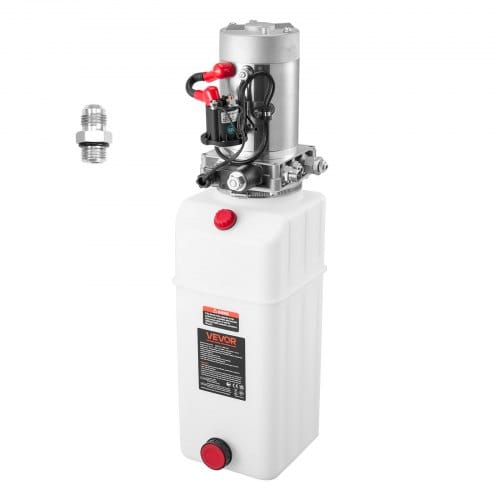 VEVOR 8 Qt Hydraulikaggregat einfachwirkende Kippanhängerpumpe, maximaler Öffnungsdruck 22 MPa und Fördermenge 3,4 L/min, 12 V DC Hydraulikpumpe mit Metallbehälter für Kippanhänger Weiß
