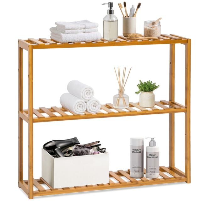 tectake® Badregal, aus Bambus, Höhe wählbar, 60 x 15 x 54,5 cm