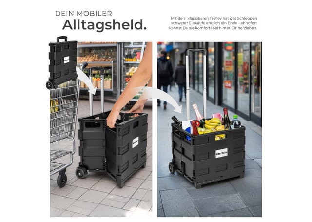 tectake® Einkaufstrolley, klappbar, mit Teleskopgriff, 46 l