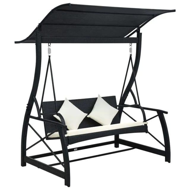 Hollywoodschaukel 3-sitzer Mit Dach Poly Rattan Schwarz Vidaxl