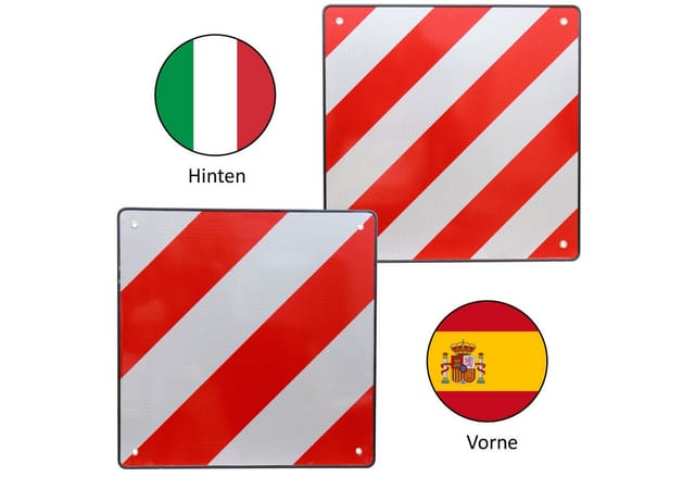 Warntafel Warnschild Italien Spanien 2 In1 50 X 50 Cm Rot Weiß Reflektierend Caravan Heckträger