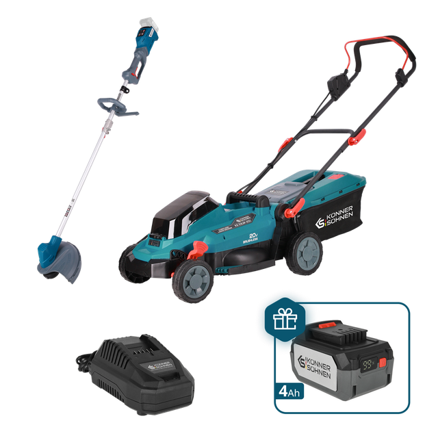 Könner & Söhnen Ks 33lm-bct20v-set Garten-set: 20v Bürstenloser Rasenmäher 330mm & Rasentrimmer + 4,5a Ladegerät & 4ah Akku Gratis