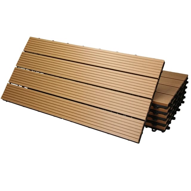 Ecd Germany Wpc Terrassenfliesen 60x30 Cm/6 Stück=1m², Teak, Geriffelt, Holzoptik, Bodenbelag Mit Klicksystem Und Drainage, Terrassendielen Balkonfliesen, Klickfliesen Für Terrasse, Garten Und Balkon