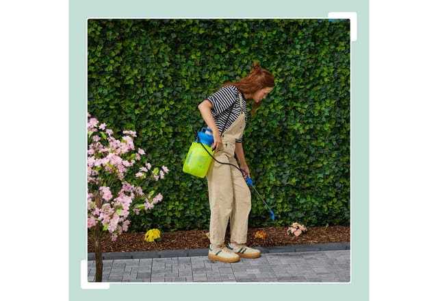 Relaxdays Drucksprüher Mit Lanze, 3 Liter, Verstellbare Düse, Pflanzenpflege & Reinigung, Sprühflasche Garten, Gelb/blau