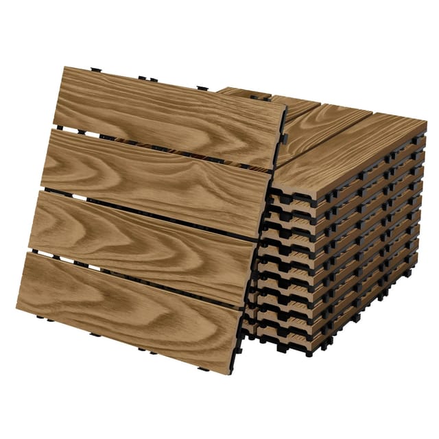 Ecd Germany Wpc Terrassenfliesen 30x30 Cm/22 Stück=2m², Teak In Holzoptik, Bodenbelag Mit Klicksystem Und Drainage, Terrassendielen Balkonfliesen Holzfliesen, Klickfliesen Für Terrasse, Garten, Balkon