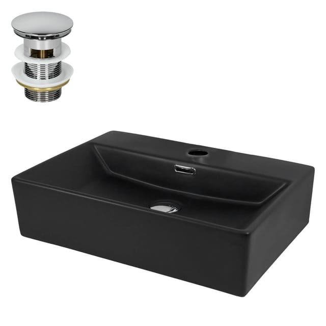 ML-Design Waschbecken Keramik in Schwarz Matt 510x360x130mm inkl Ablaufgarnitur
