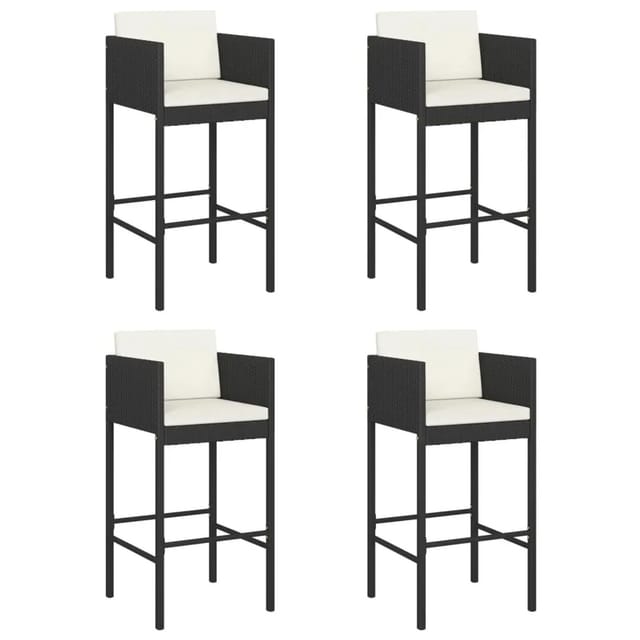 vidaXL Barhocker 4 Stk. mit Kissen Schwarz Poly Rattan