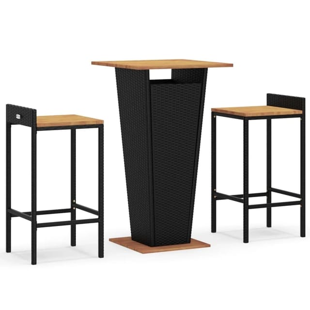 vidaXL 3-tlg Gartenbar-Set Schwarz Poly Rattan & Massivholz Akazie Modell 3