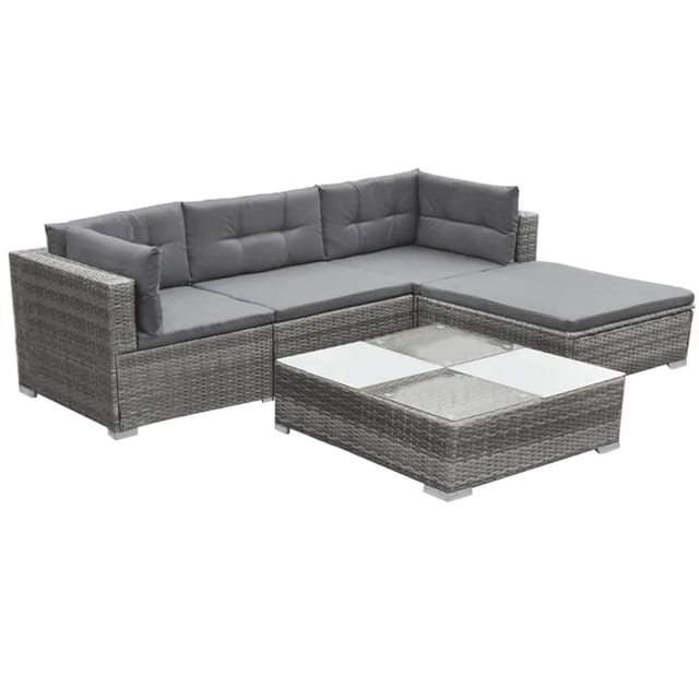 vidaXL 5-tlg Garten-Lounge-Set mit Kissen Poly Rattan Grau Modell 38